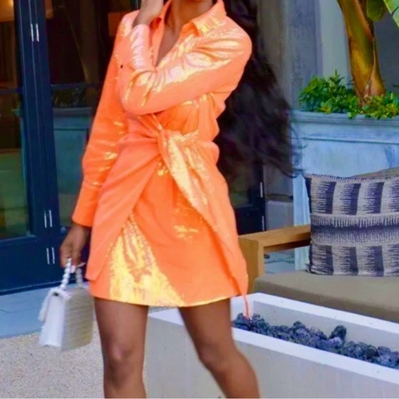 NWT ⚜️🧡⚜️House of Harlow 1960 Sequin Wrap Dress Orange size XS - Picture 2 of 7